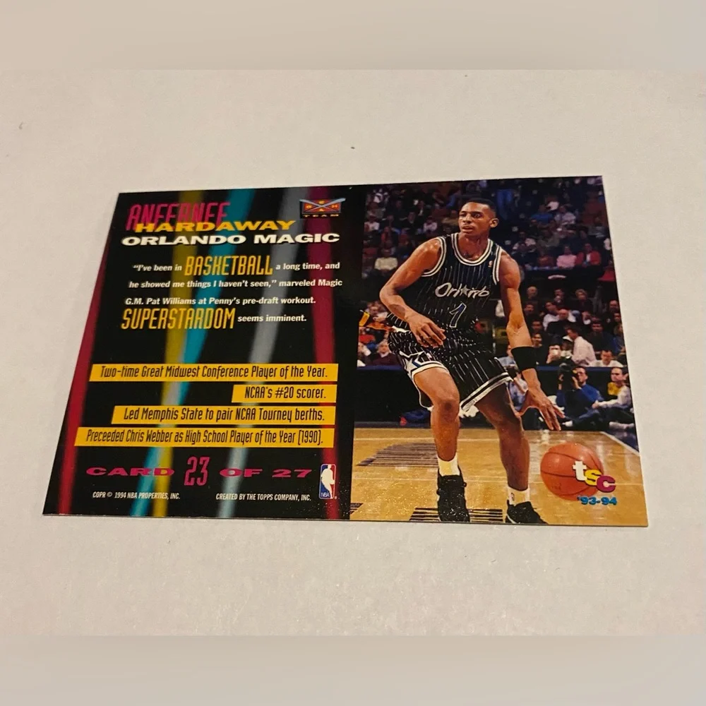 Anfernee Hardaway Rookie card 1994 Topps Stadium Clun Beam Team Basketball